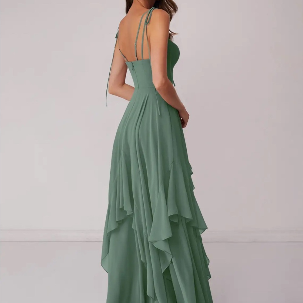 Azazie Eucalyptus A-line Bow Chiffon Dress - Picture 3 of 7